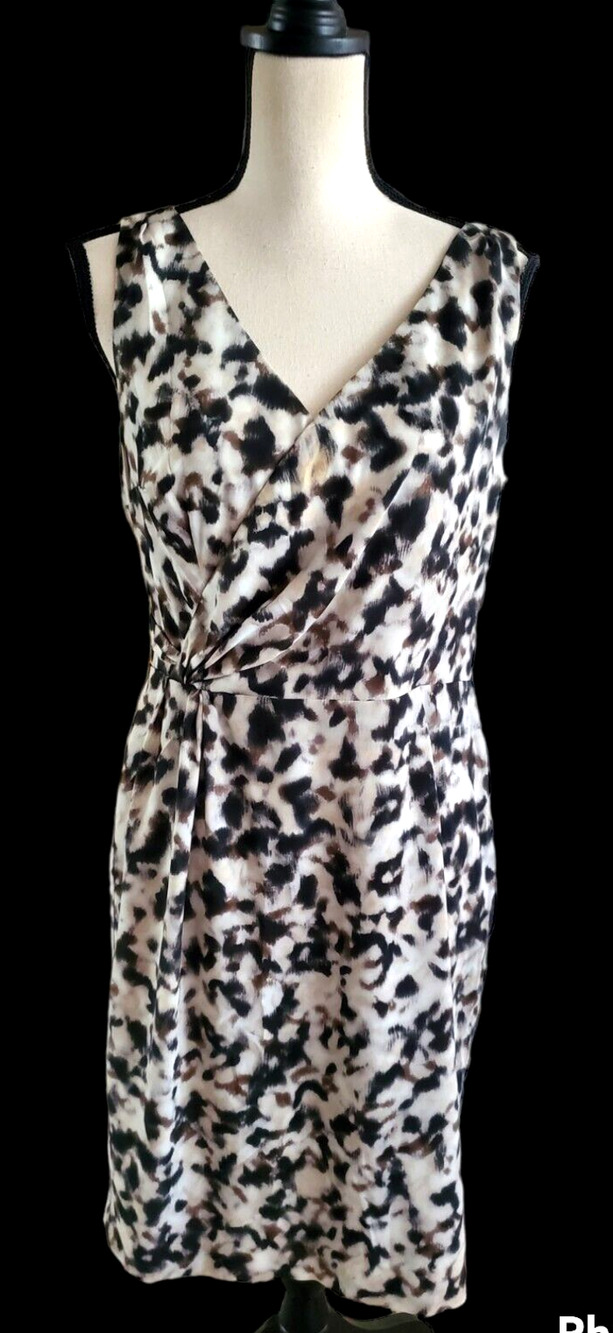 Ann Taylor Silky Cross-Over Front Sleeveless Animal Print Sheath Dress Sz 10